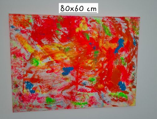 Buntes abstraktes Gemälde in Rot, Blau und Grün, misst 80x60 cm.